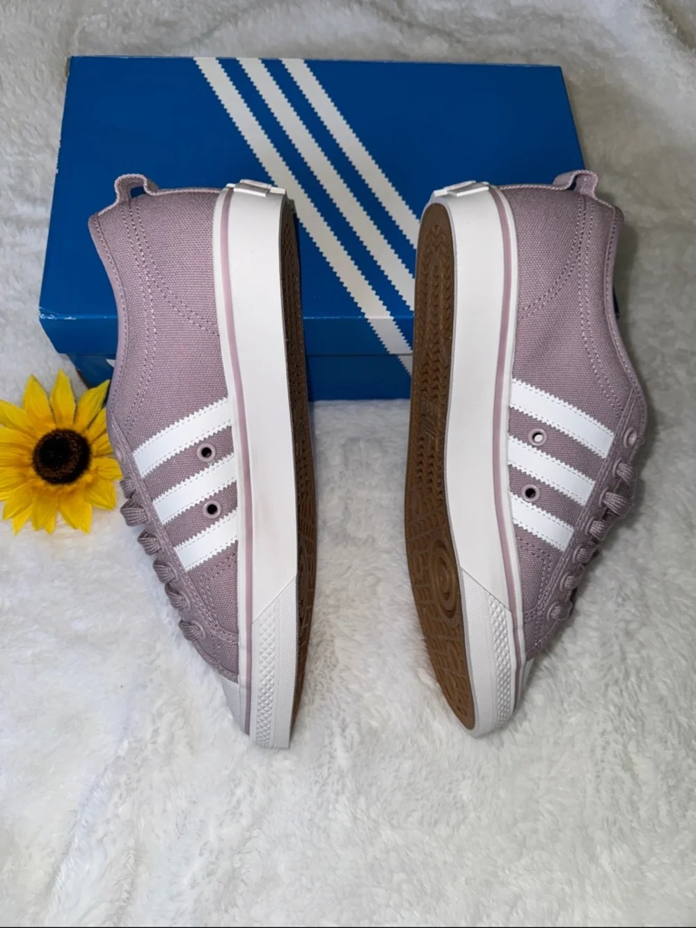 adidas Women's Dusty Lavender /Mauve Canvas Sneakers with White Stripes - Picture 4 of 4